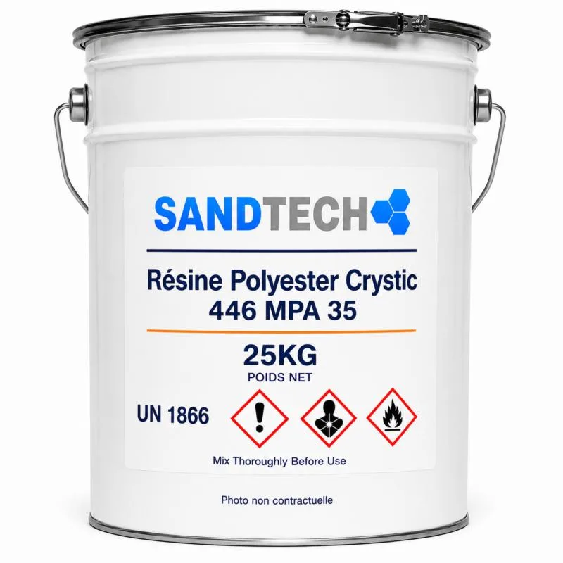 bidon de résine polyester Scott Bader Crystic 446 MPA35 (Été) orthophtalique est une résine de stratification conçue pour les professionnels du composite, de la réparation et de la fabrication de pièces techniques en 25kg