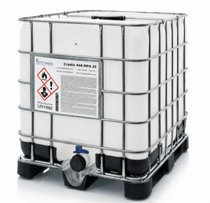 container de résine polyester Scott Bader Crystic 446 MPA35 (Été) orthophtalique est une résine de stratification conçue pour les professionnels du composite, de la réparation et de la fabrication de pièces techniques en 1100kg
