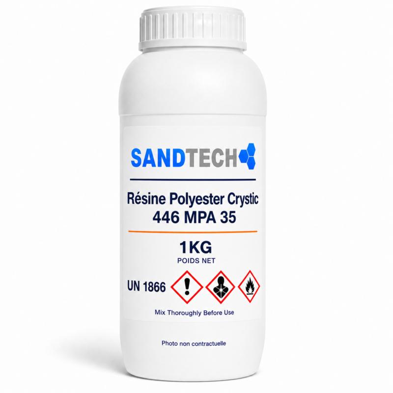 bidon de résine polyester Scott Bader Crystic 446 MPA35 (Été) orthophtalique est une résine de stratification conçue pour les professionnels du composite, de la réparation et de la fabrication de pièces techniques en 1kg