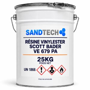 Résine vinylester Scott Bader CRYSTIC VE 679 PA en 25 kg. Résine thixotrope pré-accélérée pour moules composites et applications nautiques.
