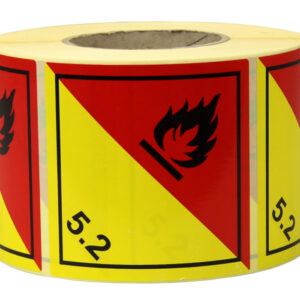 ÉTIQUETTE AUTO-COLLANT 100X100MM PEROXYDES ORGANIQUES ROUGE ET JAUNE