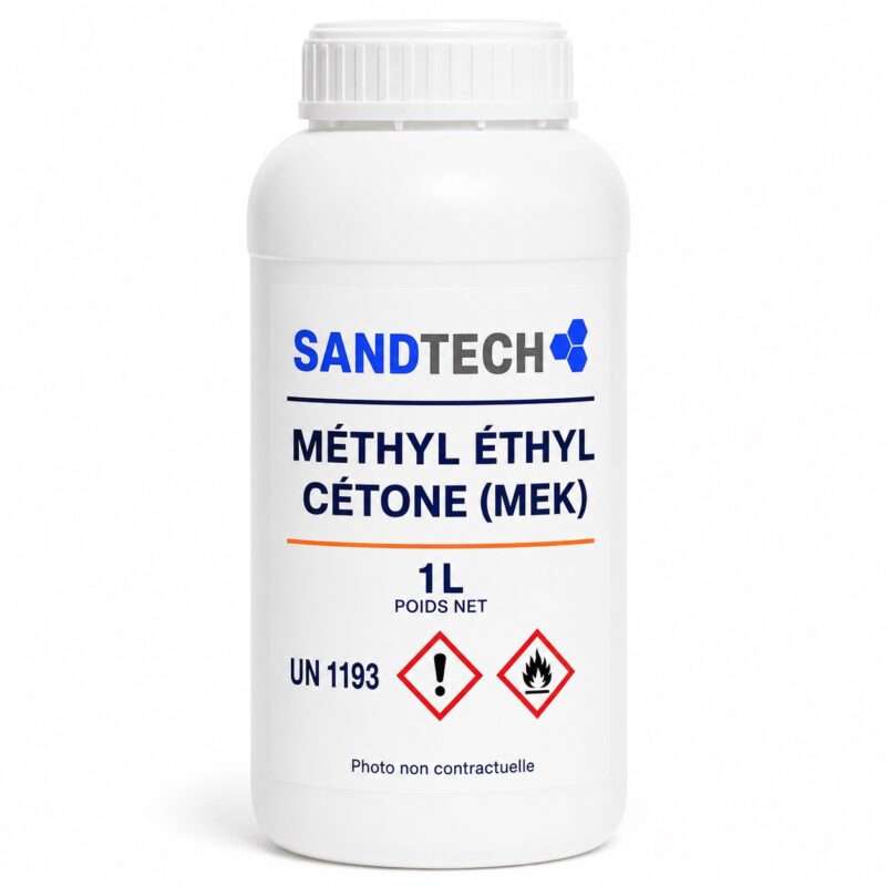BIDON DE 1L DE MÉTHYL ÉTHYL CÉTONE (MEK) Surtout utilisée comme solvant, son pouvoir de dissolution lui permet de dissoudre des gommes, des résines, plusieurs polymères synthétiques, des graisses et des huiles.
