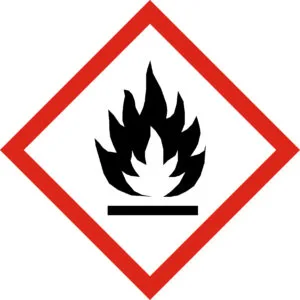 GHS02 – Inflammable Le pictogramme Flamme concerne les produits pouvant s'enflammer rapidement comme l'acétone, les résines polyester, le styrène, les solvants ou les diluants. Ils doivent être manipulés loin de toute source d'ignition.