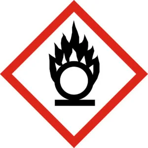 GHS03 – Comburant Le pictogramme Flamme sur un cercle indique qu'un produit favorise fortement la combustion. Même s'il n'est pas inflammable lui-même, il peut aggraver considérablement un incendie.