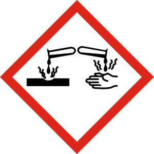 GHS05 – Corrosif Le pictogramme Corrosion avertit d'un risque de brûlures graves de la peau, de lésions oculaires irréversibles et de corrosion des métaux.