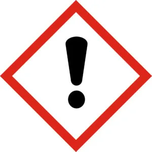 GHS07 – Irritant / Nocif Le pictogramme Point d'exclamation signale notamment les produits irritants pour la peau, les yeux ou les voies respiratoires, ainsi que certains allergènes cutanés.