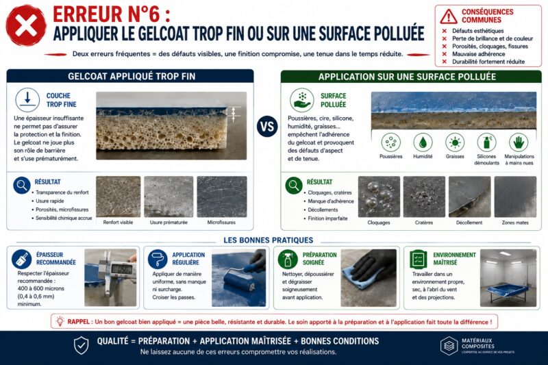 Erreur n°6 - Appliquer le gelcoat trop fin ou sur une surface polluée Erreur n°6 - Appliquer le gelcoat trop fin ou sur une surface polluée